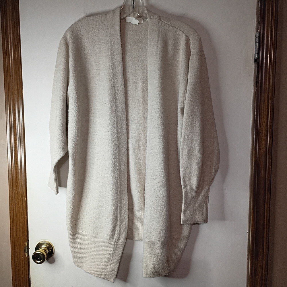 H&M Beige Open Front Cardigan Women's Medium 3/4 Sleeve Lightweight Layer‎